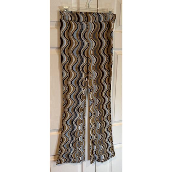 Wavy Pattern Flare Pants Brown Blue Beige Retro Style Trousers - Picture 2 of 7